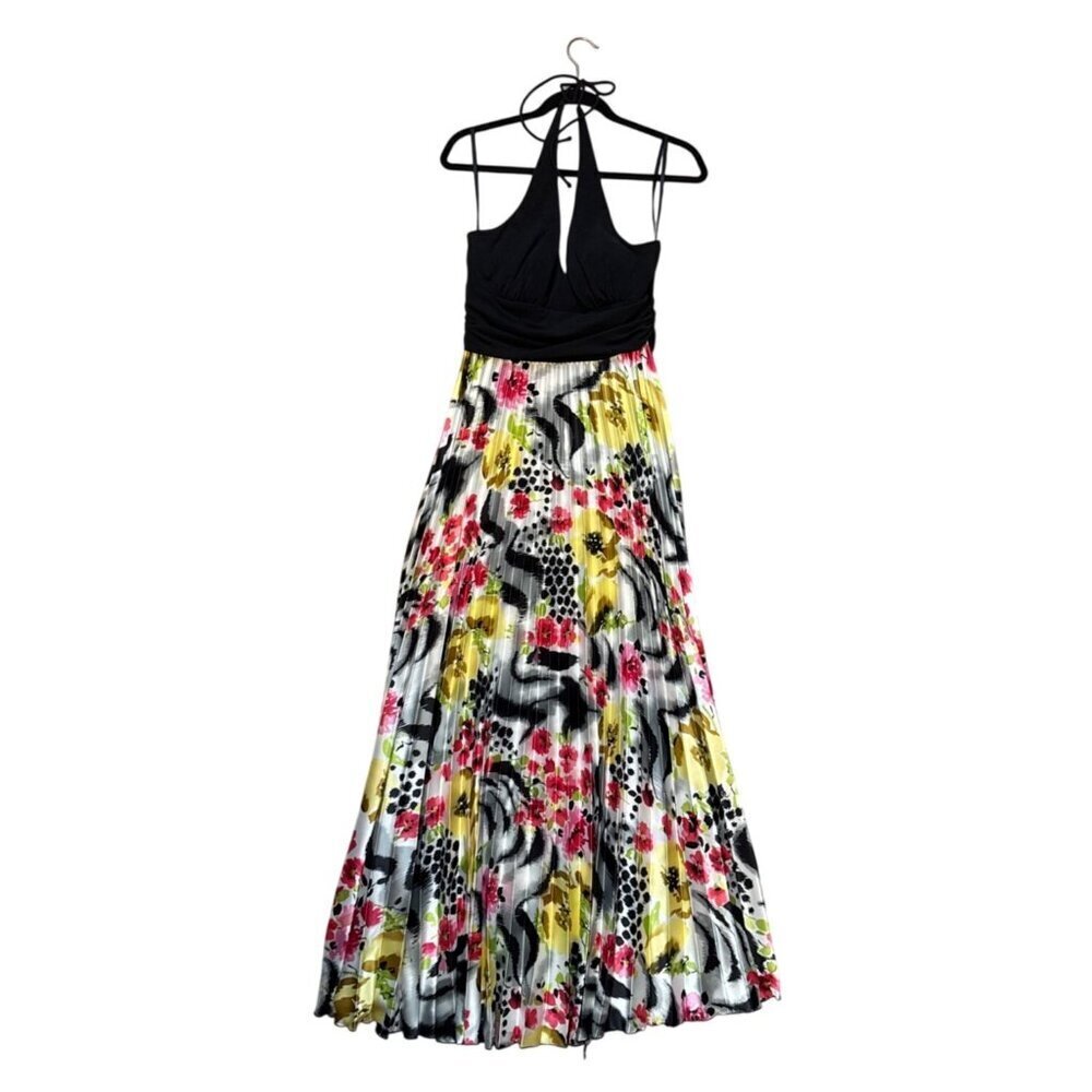 Betsy & Adam By Linda Bernell Halter Maxi Dress Size 12 Black Bodice Floral